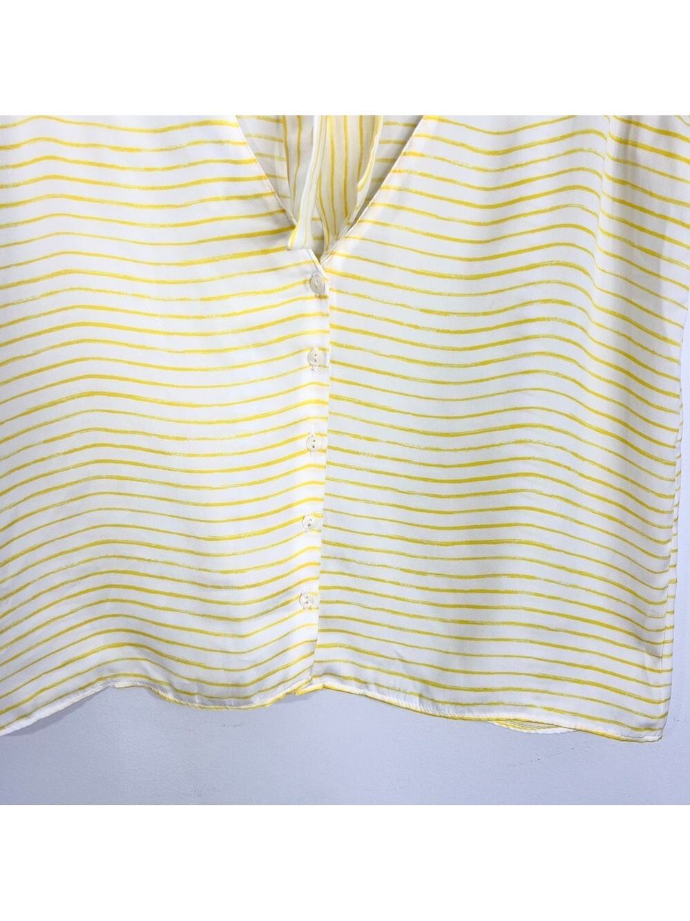 Zara Trafaluc white yellow stripe low open tie back short sleeve boxy top M - Picture 9 of 12